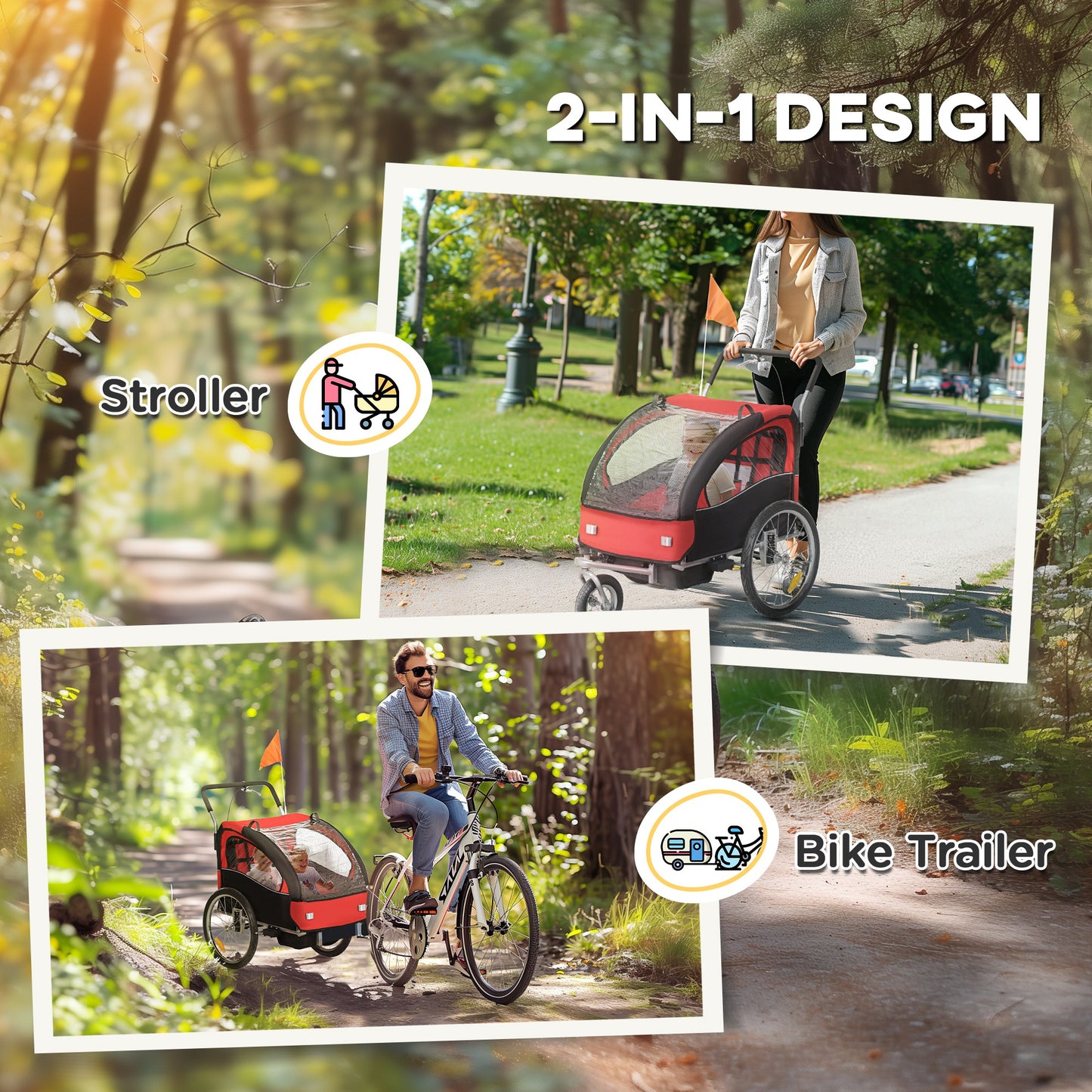 US Local 2-Seat Elite 360 Swivel Bike Trailer for Kids Bicycle Cargo Trailer with Water-Resistant Windows