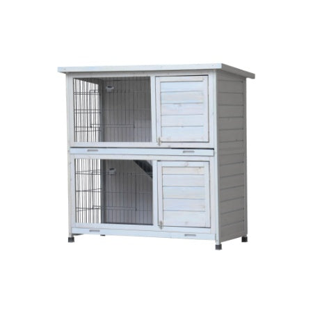 US Local Rabbit Hutch Outdoor, 2-Story Rabbit Cage Indoor With Run, Bunny Cage With 2 Removable No-Leak Trays, Pet Cages With Non-Slip Ramp, Waterproof Roof, Fence, For Small Animals