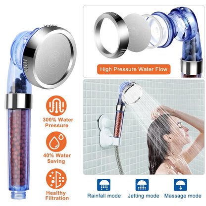 US Local Ionic Filtration Shower Head High Pressure 3 Mode Stone Water Saving Bath Handheld Shower