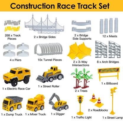 US Local 1Pc 340Pcs Construction Race Track Set Kids DIY Construction Toys STEM Flexible Car Track Playset Gift For Toddlers Boys Aged 3 4 5 6 Year Old