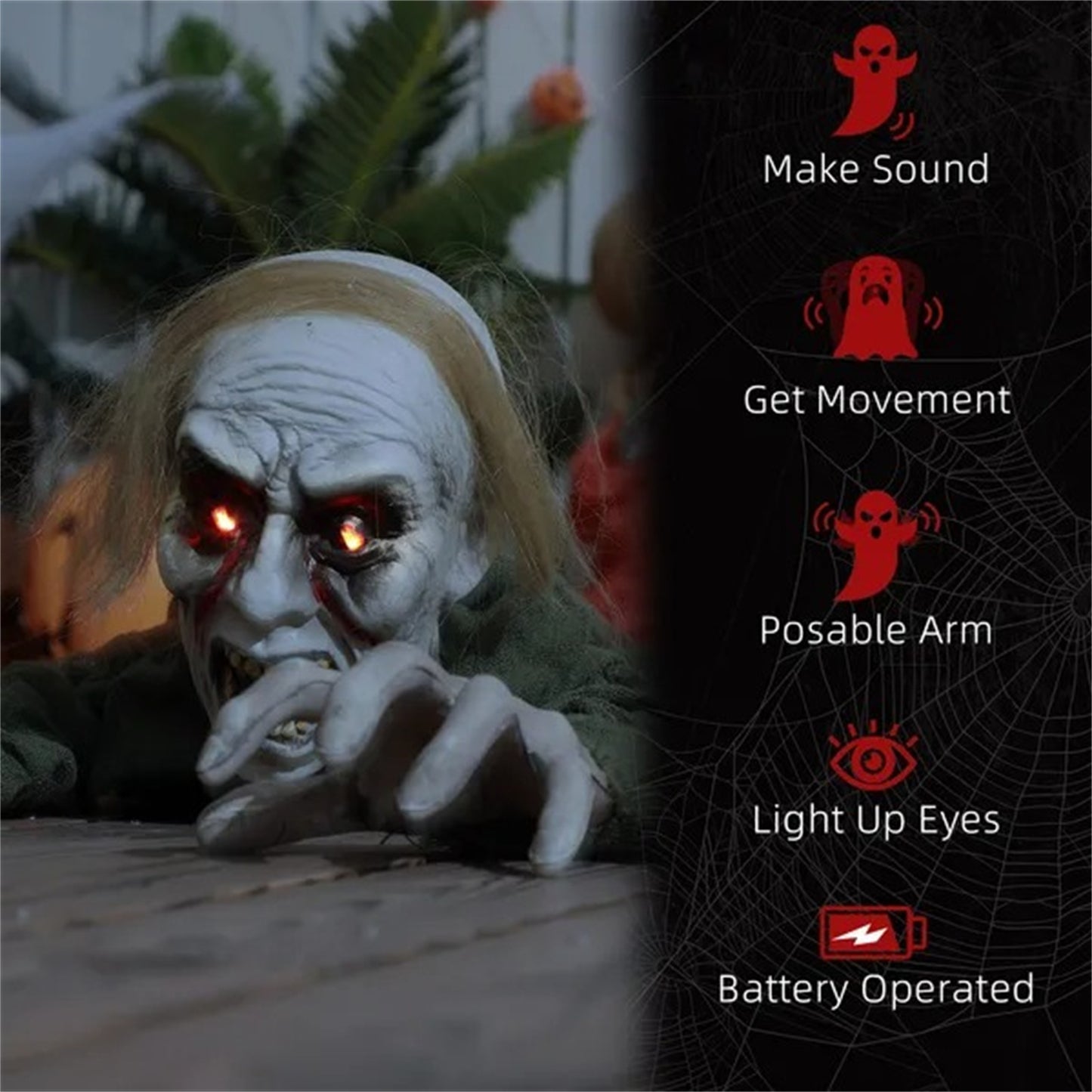 CA Local 66 Outdoor Halloween Decoration Crawling Zombie, Animated Prop Decor With Sound Activated, Light Up Eyes