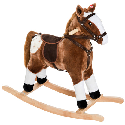 US Local Plush Rocking Horse For Kids, Brown, Realistic Sounds, Ride-On Toy For Children 3
