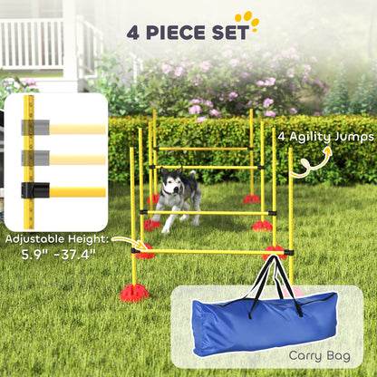 US Local 4 Piece Dog Agility Course Set With 4 Height Adjustable Dog Agility Jumps, Carry Bag, Yellow