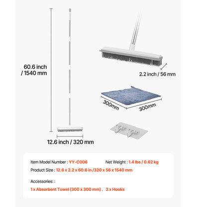 US Local Pet Hair Removal Broom 58.46 In Adjustable Long Handle Pet Hair Rubber Broom