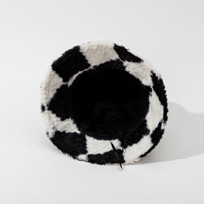 Square Plaid Plush Fisherman Hat