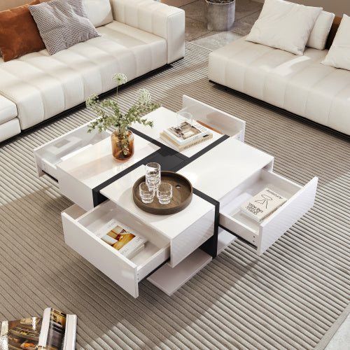 UK Local Coffee Table, Table With 4 Drawers, Unique Color Matching And Line Design, Storage Space At The Bottom. 78x78x36cm