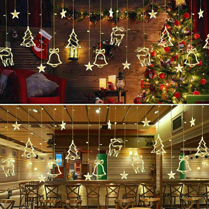 US Local LED Fairy String Window Curtain Lights Star Christmas Xmas Party Home Indoor