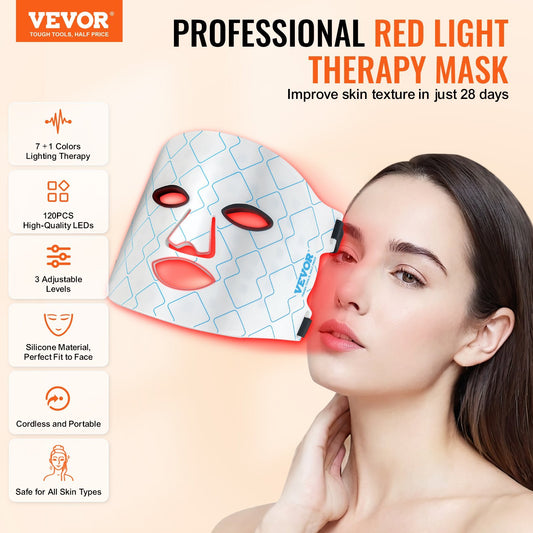 US Local VEVOR Red Light Therapy Mask 7-Color LED Face Mask Light Therapy With 850nm NIR