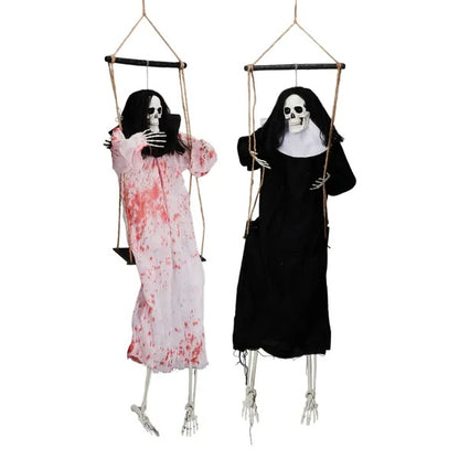 US Local Outdoor Halloween Decorations 2 Packs Hanging Ghosts Decor With Lighted Up Eyes And Horror Scream, 3ft Scary Grim Reaper Swinging Ghost Flying For Yard Patio Lawn Garden