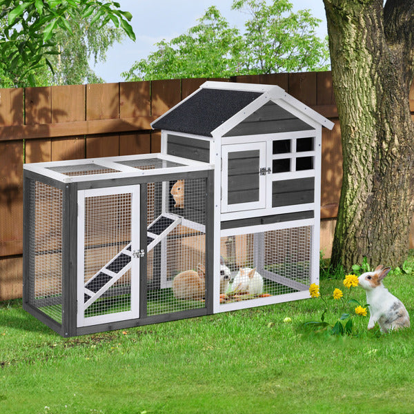 US Local House Type With Ladder Gray Fir Wood Chicken Rabbit Cage