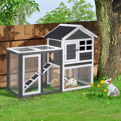 US Local House Type With Ladder Gray Fir Wood Chicken Rabbit Cage