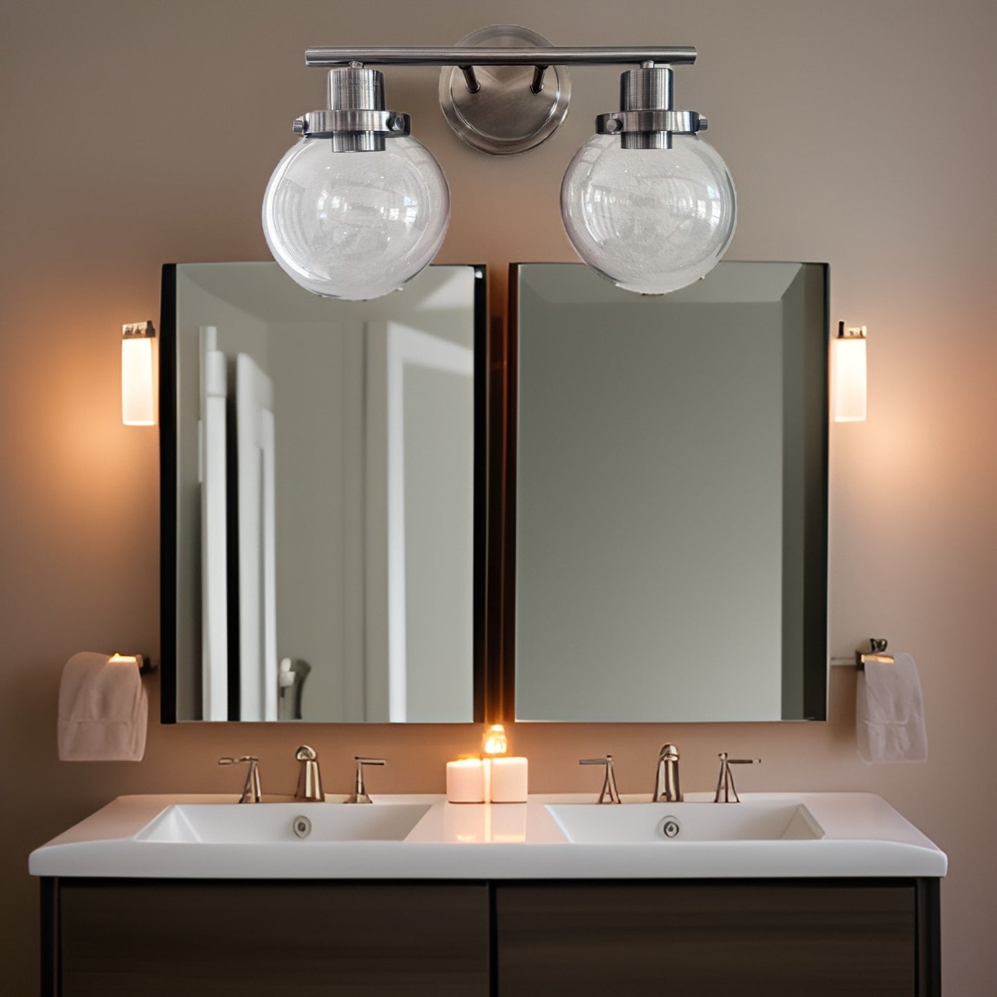 US Local Bathroom Vanity Light Fixtures, 2-Light Black Wall Sconce Lighting Wall Lamp With Clear Glass Shade,