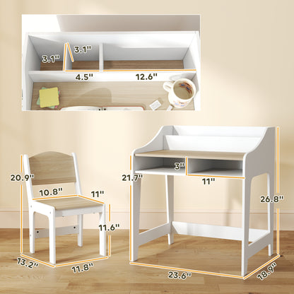 US Local Desk And Chair Set With Storage And Shelves, For Bedroom & Study Room, Gift For 3-8 Years Old, Natural Wood