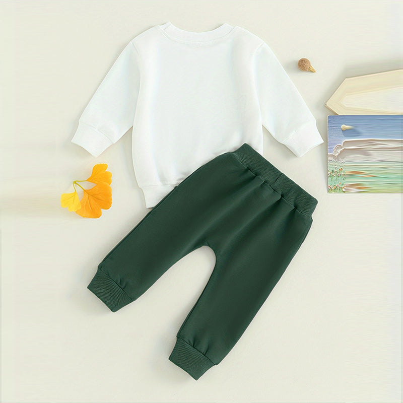 US Local Baby Boy's 2-Piece Sweatshirt Set Round Neck Letter Print Top & Drawstring Jogger Pants For Spring & Fall