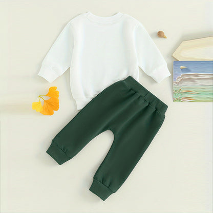 US Local Baby Boy's 2-Piece Sweatshirt Set Round Neck Letter Print Top & Drawstring Jogger Pants For Spring & Fall