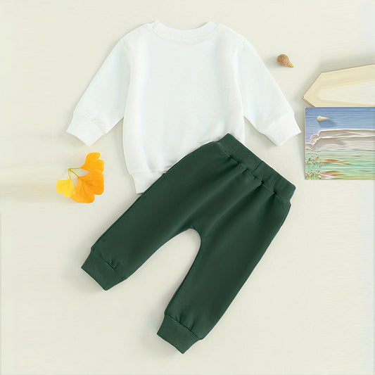 US Local Baby Boy's 2-Piece Sweatshirt Set Round Neck Letter Print Top & Drawstring Jogger Pants For Spring & Fall