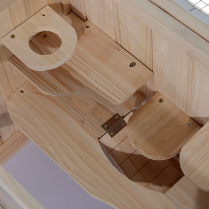 US Local 2-Tier Hamster Habitat Openable Top Front Door Shelf Ladder Stable Fir Wood Frame Nature Wood