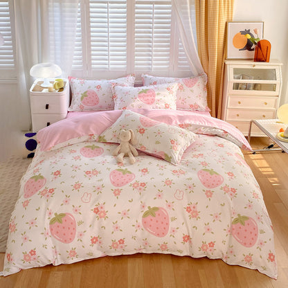 US Local 3 Piece Strawberry Duvet Cover Set Strawberry Print Bedding For Home Bedroom Decor Microfiber Quilt Cover Gifts Twin Full Queen King Size