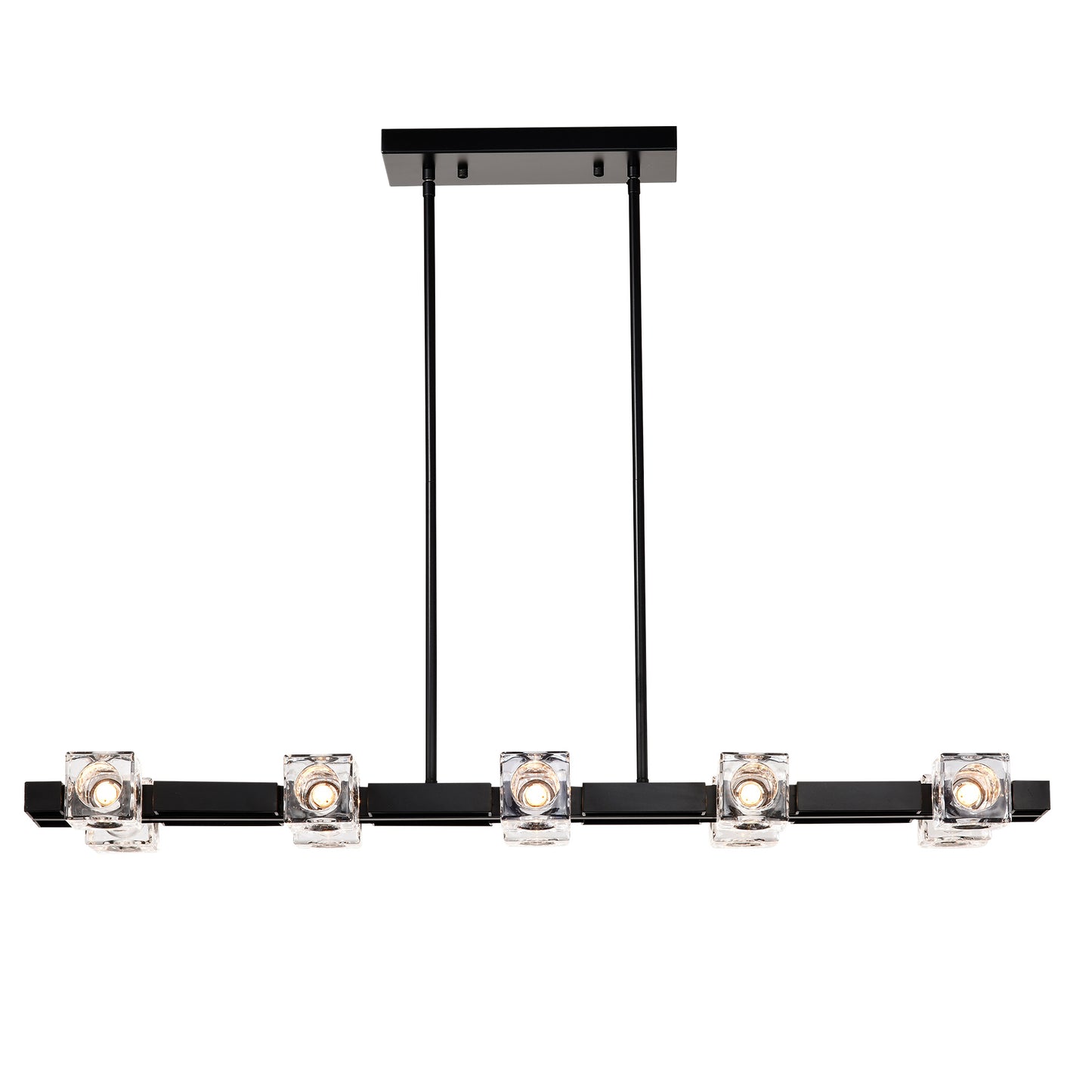 US Local Rectangle Chandelier For Dining Room, 10-Light Black Farmhouse Linear Pendant Light Fixture, Modern Crystal Hanging Lighting Chandelier For Lobby, Kitchen, Bedroom, Living Room, Conference Room, Home