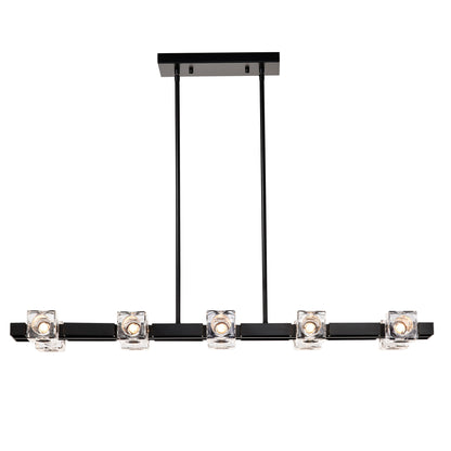 US Local Rectangle Chandelier For Dining Room, 10-Light Black Farmhouse Linear Pendant Light Fixture, Modern Crystal Hanging Lighting Chandelier For Lobby, Kitchen, Bedroom, Living Room, Conference Room, Home