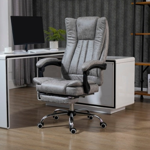 UK Local Vinsetto Home Office Chair Microfibre Desk Chair With Reclining Function Armrests Swivel Wheels Footrest Grey