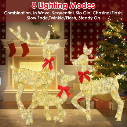 US Local 3 Pcs In 1 Set 2D Lighted Christmas Deer Family Set Indoor Outdoor Light Up Reindeer Decorations Lighted Buck Doe Fawn Display With 8 Lighting Modes