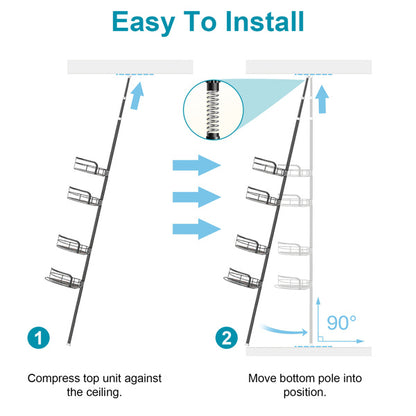 US Local Corner Shower Caddy Tension Pole, Quick Setup, Rust-Free Bathroom Shower Organizer Corner For Bathtub Shampoo Storage, 4-Tier Adjustable Shelf, Drill Free, Fits 8.66 To 116 Inch Height, Black