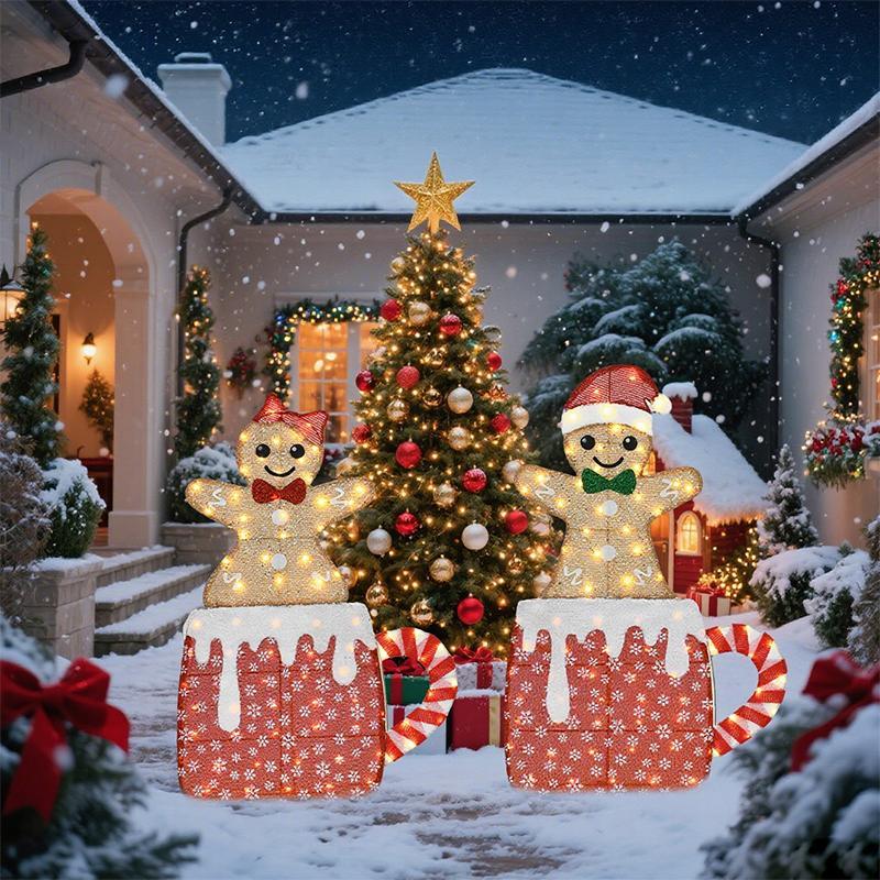 US Local 40-inch And 42-inch Gingerbread Man Shaped Decorative Lights, Warm Christmas Style Home Atmosphere Lights, Christmas Holiday Atmosphere Lights