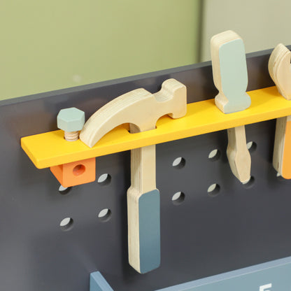 US Local Qaba Kids Wooden Tool Bench, 49 Piece Kids Workbench Playset, Pretend Play Toy Construction Tool Set For Toddlers Age 3-6 Years, Light Blue