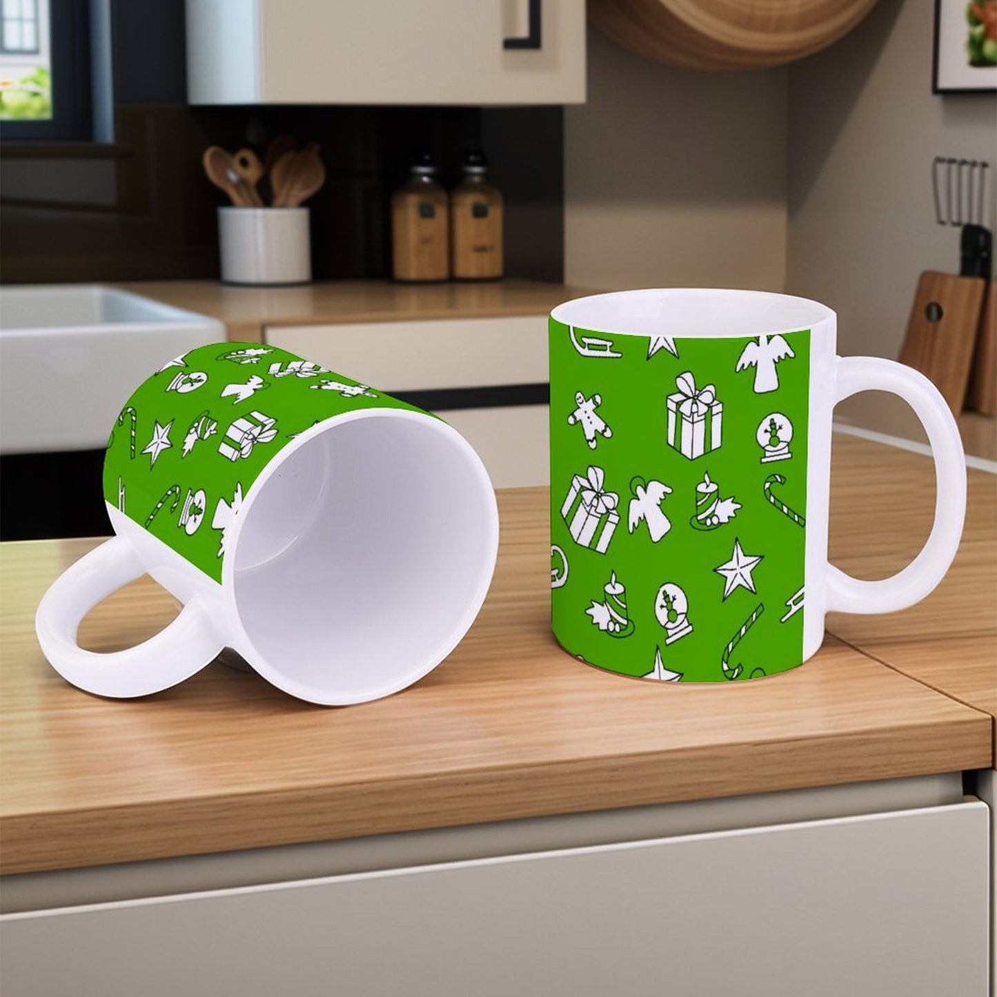 POD US Local White mug with full print, Christmas Green 0024