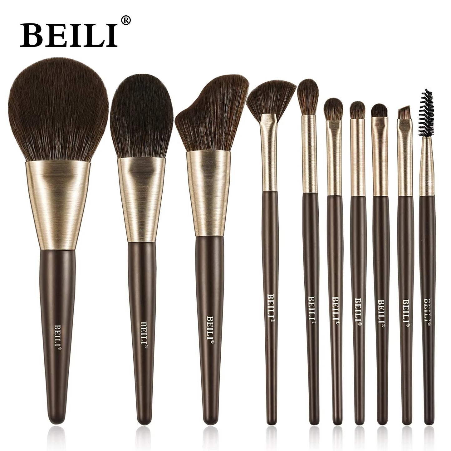US Local Beili Christmas Gift Makeup Brush Set Of 10, Kabuki Brushes With Synthetic Hair For Foundation, Concealer, And Eyeshadow.