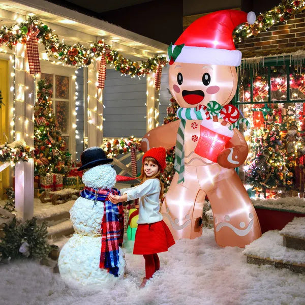 US Local 7.9 FT Lighted Christmas Inflatable Decoration, Inflatable Gingerbread Man Outdoor Decoration, Funny Blow Up Yard Decorations With Built-in LED Lights For Holiday Party Front Yard Lawn Garden Decor