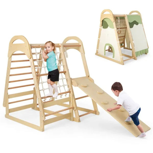 US Local 6-in-1 Wooden Kids Jungle Gym Playset