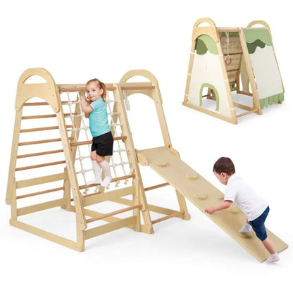 US Local 6-in-1 Wooden Kids Jungle Gym Playset
