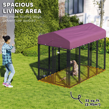 US Local Welded Wire Outdoor Dog Kennel With 360 Rotating & 4 Levels Adjustable Bowls, Waterproof Cover, 7.9 X 4 X 6
