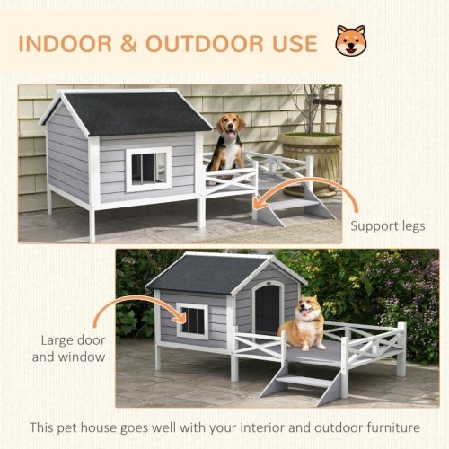 UK Local PawHut Small Medium Dog House With Porch, Grey