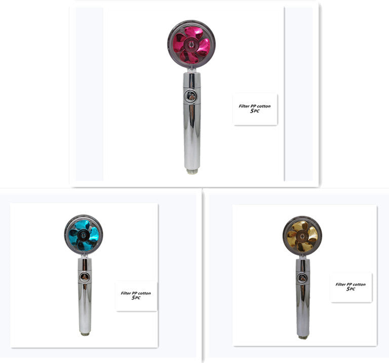 US Local Propeller Driven Shower Head With Stop Button And Cotton Filter Turbocharged High Pressure Handheld Shower Nozzle