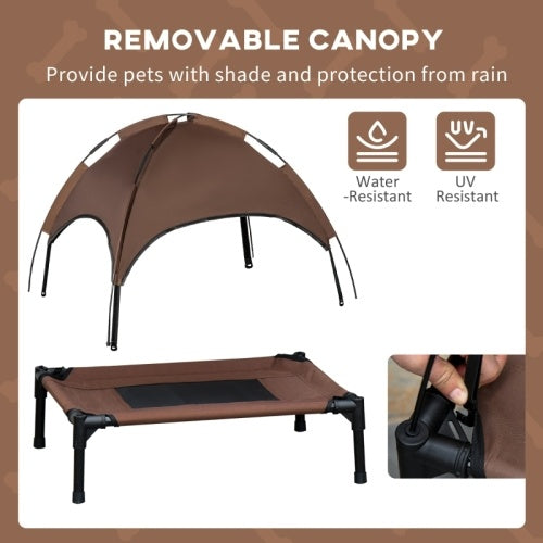 UK Local PawHut Raised Dog Bed Waterproof Elevated Pet Cot With Breathable Mesh UV Protection Canopy Brown, For Medium Dogs, 76 X 61 X 73cm