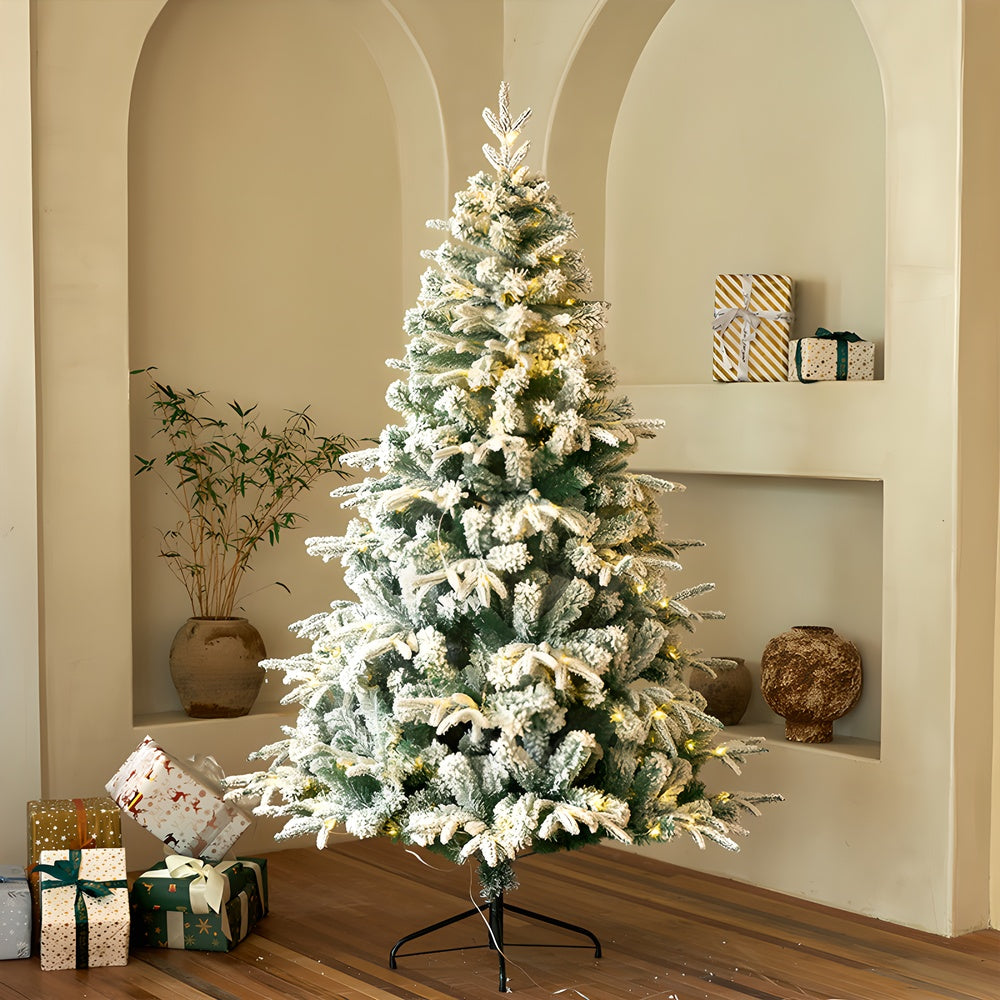 US Local 1 Piece Of 180cm - Tall White Flocked Christmas Tree, Thickened And Densified, With Lights