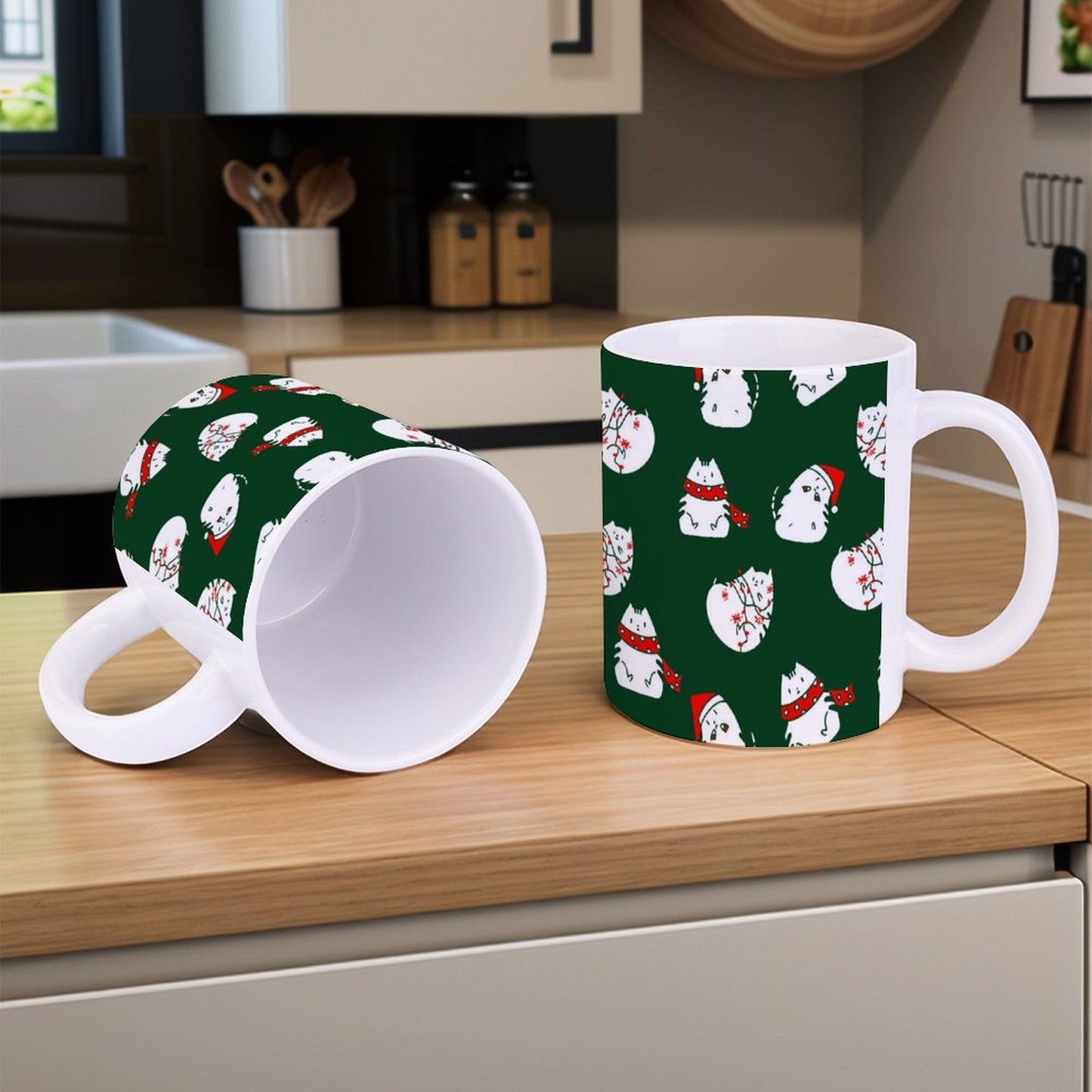 POD US Local White mug with full print, Christmas Cat 0031
