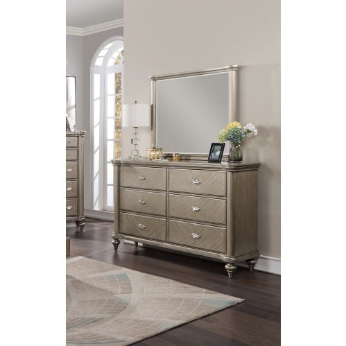 US Local Luxury Antique Silver Champagne Finish Dresser W Mirror Storage Space Drawers Bedroom Furniture