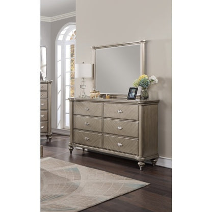 US Local Luxury Antique Silver Champagne Finish Dresser W Mirror Storage Space Drawers Bedroom Furniture