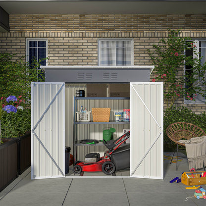 US Local 6'x4' Outdoor Metal Storage Shed For Garden Tools Lockable Door With Floor Frame