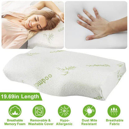 US Local Bamboo Memory Foam Contour Sleep Pillow Cervical Orthopedic Pillow Neck Support Breath Pillow