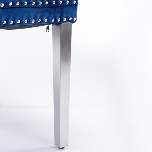 US Local High-end Tufted Solid Wood Contemporary Velvet Upholstered Dining Chair With Chrome Stainless Steel Plating Legs,Nailhead Trim,Set Of 2