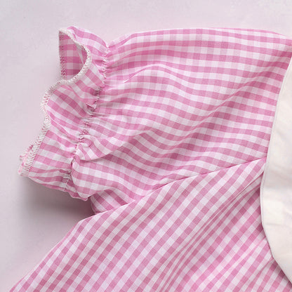 US Local Infant Bbay Girls' Plaid Smocked Dress Short Sleeve Easter Bunny Rabbit Embroidery Casual Fashion Clothes