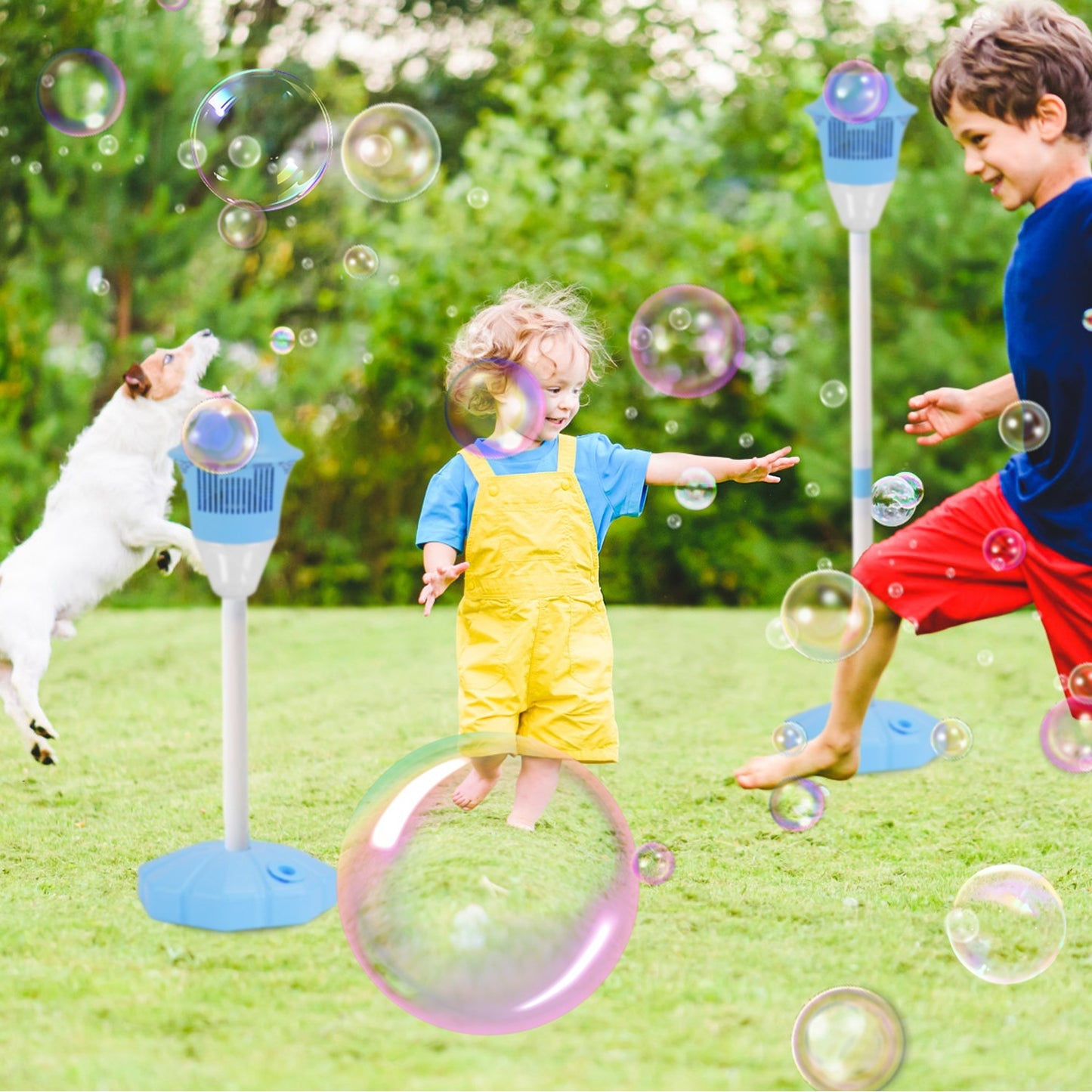 US Local 2 Pack 3 In 1 Standing Bubble Machines With Colorful Lights And Music Rechargeable Bubble Maker Stands With 2 Modes 3 Adjustable Height For Party Wedding Indoor Outdoor Occasions Pets Kids