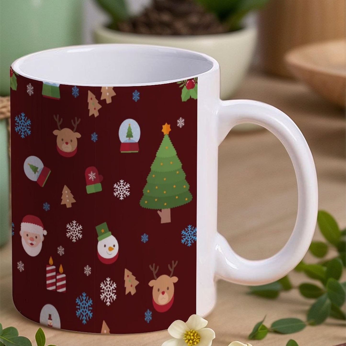 POD US Local White mug with full print, Christmas Tree Santa Snow Red 0010
