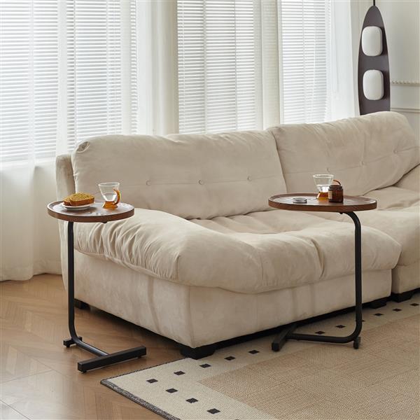US Local Brown C-shaped Side Table, Living Room Small Sofa Table