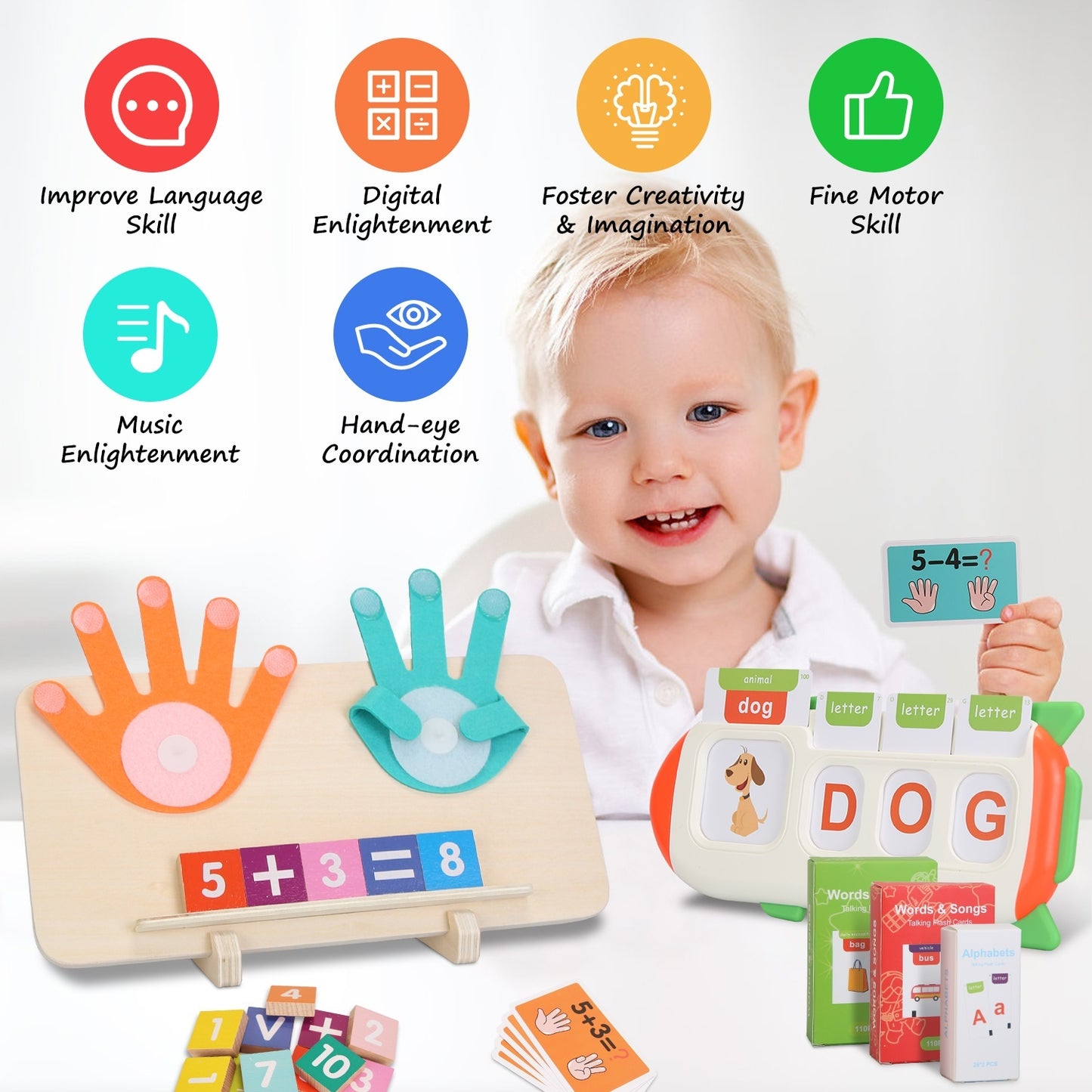 US Local Talking Flash Cards And Finger Counting Math Board Interactive Learning Toys For Kids Aged Over 3 Number Alphabet Words Song Learning